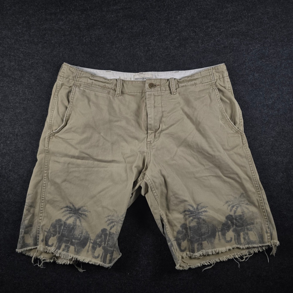 Denim & Supply Mens Khaki Raw Hem Shorts Elephant Palm Tree Ralph Lauren Size 38